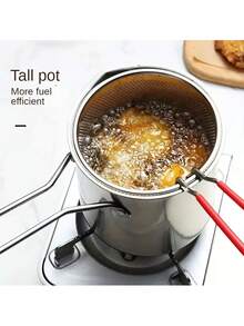 1 Set Stainless Steel Mini Deep Fryer With Basket, Suitable For Fries, Chicken, Snacks, Office, Picnic, Multifunctional Small Pot For Small Spaces, Japanese-Style Fish & Fries Kitchen Accessory, Durable And Easy To Clean, Ideal For Home Cooking And Frying Enthusiasts, Stylish Fried Chicken Pot - A - View 3
