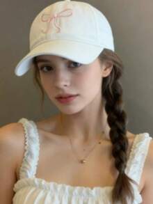 女士刺绣棒球帽，可调节休闲帽，甜美少女风，千禧芭蕾风格夏季日常百搭帽，可调节户外防晒帽，沙滩度假必备 - 彩色 - 查看 1