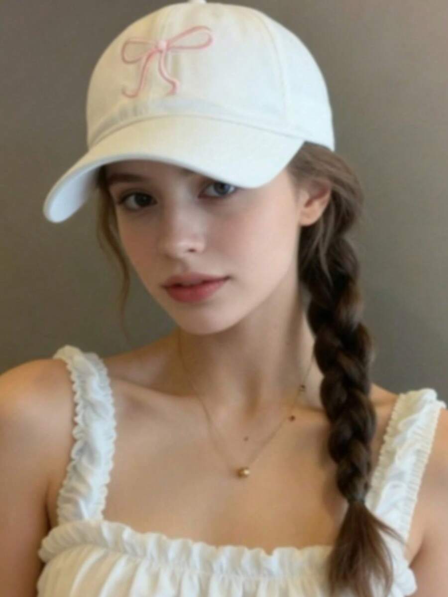 女士刺绣棒球帽，可调节休闲帽，甜美少女风，千禧芭蕾风格夏季日常百搭帽，可调节户外防晒帽，沙滩度假必备 - 彩色 - 查看 1