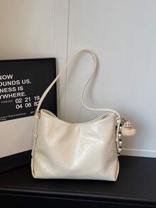 极简大容量腋下包，新款休闲通勤单肩斜挎手提包，带吊坠，高端质感 - 米色 - 查看 6