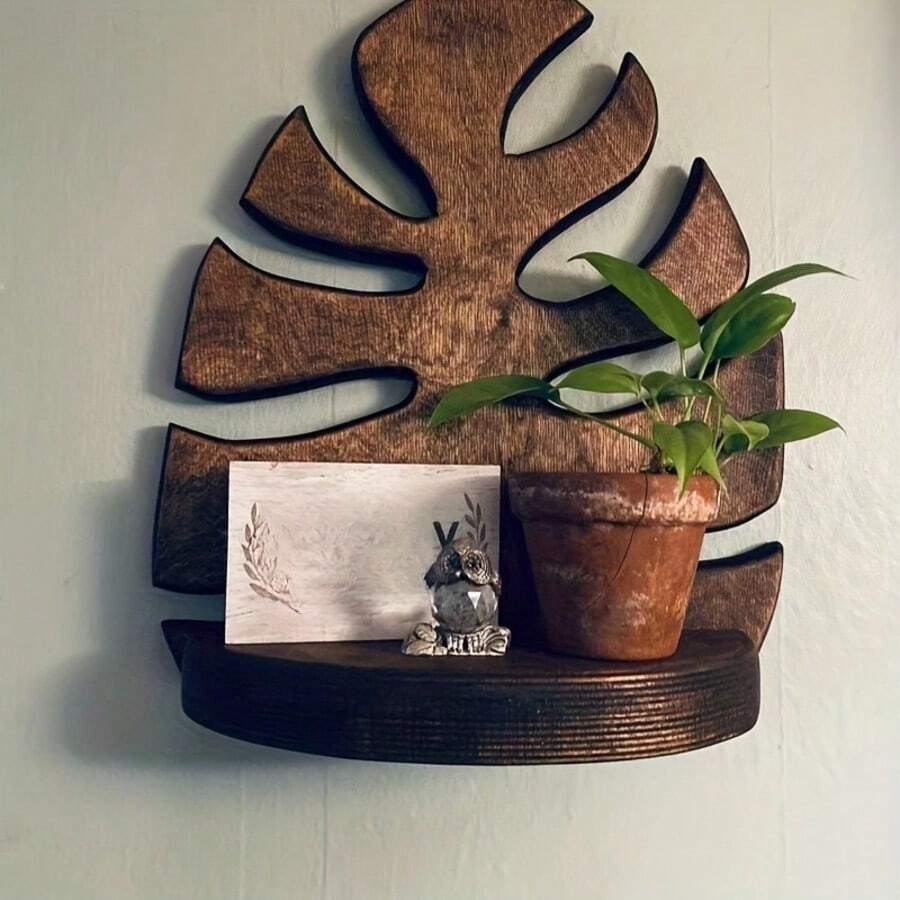 Natural Wooden Mango Leaf Wall Shelf - Unique Bohemian Style Home Decor For Living Room And Kids Room - Ideal Graduation Gift For Students, Father's Day Surprise For Dad, And Essential Dorm Organizer For College Students - Multicolor - View 1