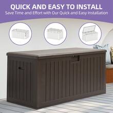 BALCONERA 567.8L Large Outdoor Garden Storage Box, Heavy-Duty Waterproof Resin Deck Box With Lockable Lid, All-Weather Patio Storage Bench For Furniture Cushions, Pool & Garden Tools - Brown - View 6