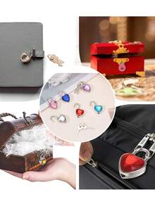 Sparkling Heart-Shaped Padlock With Embedded Shiny Diamonds. Each Padlock Comes With 2 Keys. This Small, Exquisite And Durable Metal Heart-Shaped Key Padlock Is Perfect For Suitcases, Diaries, Briefcases, Jewelry Boxes, Backpacks, Etc. It Is A Perfect Gift For Best Friends, Family Or Mother's Day. - Multicolor - View 9
