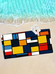 1pc Extra Large Mondrian Geometric Color Block Beach Towel, 90cm X 180cm - Modern Art Style Home Decor, Super Soft Absorbent Microfiber Material, Lightweight And Portable, Wind/Sun/Sand Proof, Pool/Beach Essential, Summer Travel Accessory, Suitable For Bathroom, Swimming, Fitness, Yoga, Camping, Unisex, Outdoor Single Party, Back To School, Graduation Gift, Mother's Day Gift - Geometry - View 8