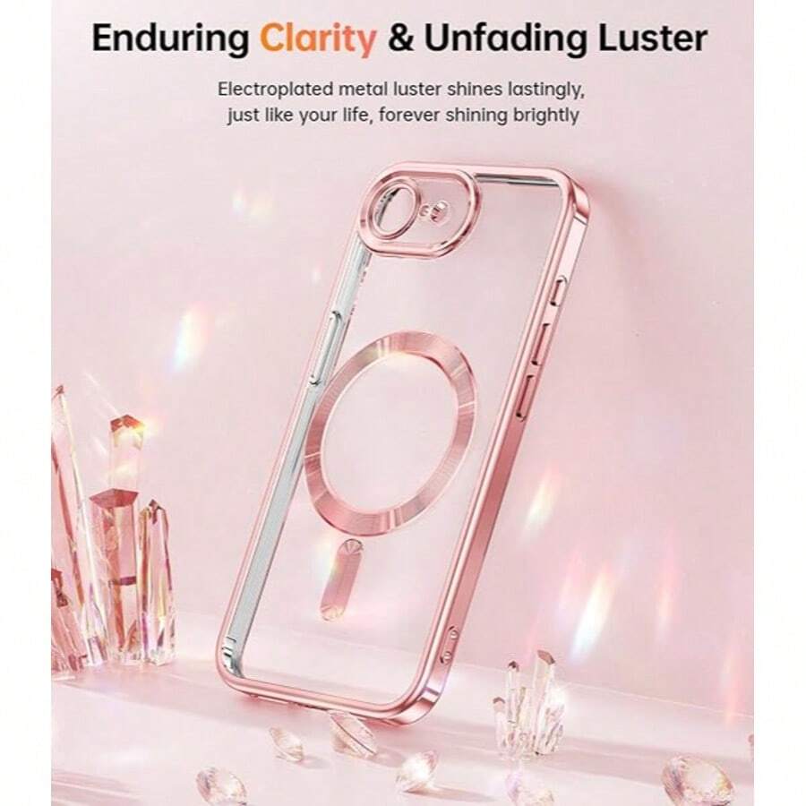 Funda protectora de teléfono magnética MagSafe ultrafina con revestimiento electrolítico transparente para iPhone 17 Pro Max, 16, 15, 14 Plus, 13, 12, 11, 17 - Rosa - Ver 1