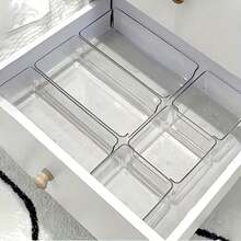 6pcs Plastic Drawer Organizer Set, Non Slip Drawer Storage Tray Large Size Divider, Multi-Functional Storage, Suitable For Domestic Scenes.Drawer/Desktop Cosmetics Storage Box, Transparent Dresser Storage Box, Anti-Drop Multi-Compartment Jewelry And Small Objects Storage, Exquisite Storage Box - 6 Items (3S+3M) - View 13