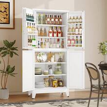 74.8" Tall Metal Food Cabinet, White Kitchen Pantry Cabinet, Storage Cabinets With 4 Door And 4 Adjustable Shelves, Steel Freestanding Cupboard For Kitchen Dining Room Living Room Bathroom - trắng - Xem 3