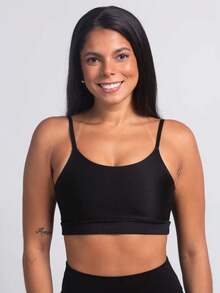 High-Support Polyamide Fitness Top With Double Lining. - Black - View 3
