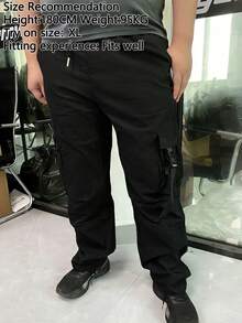 Men's Lightweight Functional Straight Loose Fit Cargo Pants With Large Pockets, Fashion Workwear, Spring/Summer - Black - View 6