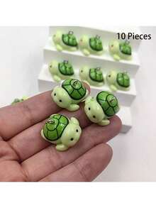 10pcs Cute Cartoon Sea Turtle Charms, Exquisite Resin Animal Pendants, Suitable For Making Keychain And Earrings Jewelry Accessories, Turtles, Green - Pendants - View 12
