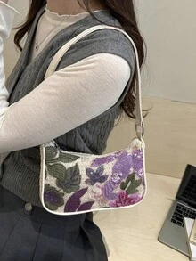 1个紫色亮片光滑拉链金属链时尚休闲简约春夏新款小众单肩包，适合女性日常使用 - 紫色 - 查看 4