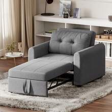 3 In 1 Convertible Single Sofa Bed With Adjustable Backrest, Pull Out Single Sleeper Chair Bed With Pockets For Living Room, Linen Fabric, Dark Grey - Gris oscuro - Individual - Ver 8