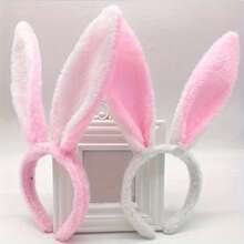 1pcs Cute Easter Bunny Ear Headband - 1pc Plush Hairband Rabbit Ear Hairband Party Costume Decorations Hair Accessories - Xanh Trắng - Xem 2