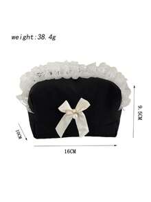 新款蕾丝化妆包蝴蝶结洗漱收纳袋卫生巾洗漱包清新甜美风格化妆包 - 黑色 - 查看 5