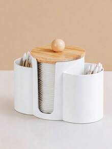 3-In-1 Q-Tip Holder For Bathroom – Premium Vanity Organizer Canister With Dustproof Lid For Swabs, Balls And Pads, Countertop Storage Container - Multicolor - View 1