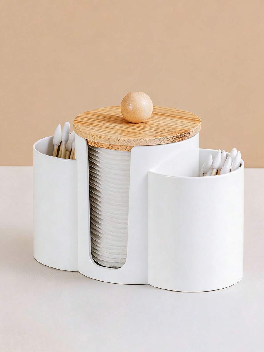 3-In-1 Q-Tip Holder For Bathroom – Premium Vanity Organizer Canister With Dustproof Lid For Swabs, Balls And Pads, Countertop Storage Container - Multicolor - View 1