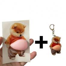 1张贴纸+1个钥匙扣，可爱秋田犬剪贴簿套装，文具，手工用品 - 粉色 - 查看 1