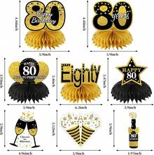 Kit de ración de 80 Cumpleaños para Hombres y Mujeres, Globos con Diseño de Panal de Abeja, Suministros de Fiesta para Colgar, ración de Mesa - oro negro 60 aniversario - Ver 10