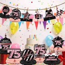 Globos de mesa de panal de abeja con diseño de feliz cumpleaños 60, color oro rosa y negro, decoración de mesa, decoración de mesa, para niñas, mujeres, princesas de 60 años, fiesta de cumpleaños, - 75 - Ver 7