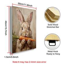 Set Of 1 Vintage Bunny Rabbit Carrot Canvas Wall Art | Cottagecore Farmhouse Animal Print | Soft Neutral Oil Painting Poster For Nursery Kids Room,Frameless/Framed - A - View 6