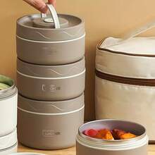 8pcs Insulated Lunch Container Set 4pcs Stainless Steel Bento Box With Insulated Lunch Bag Fork Spoon Cutlery Box - Beige - View 6