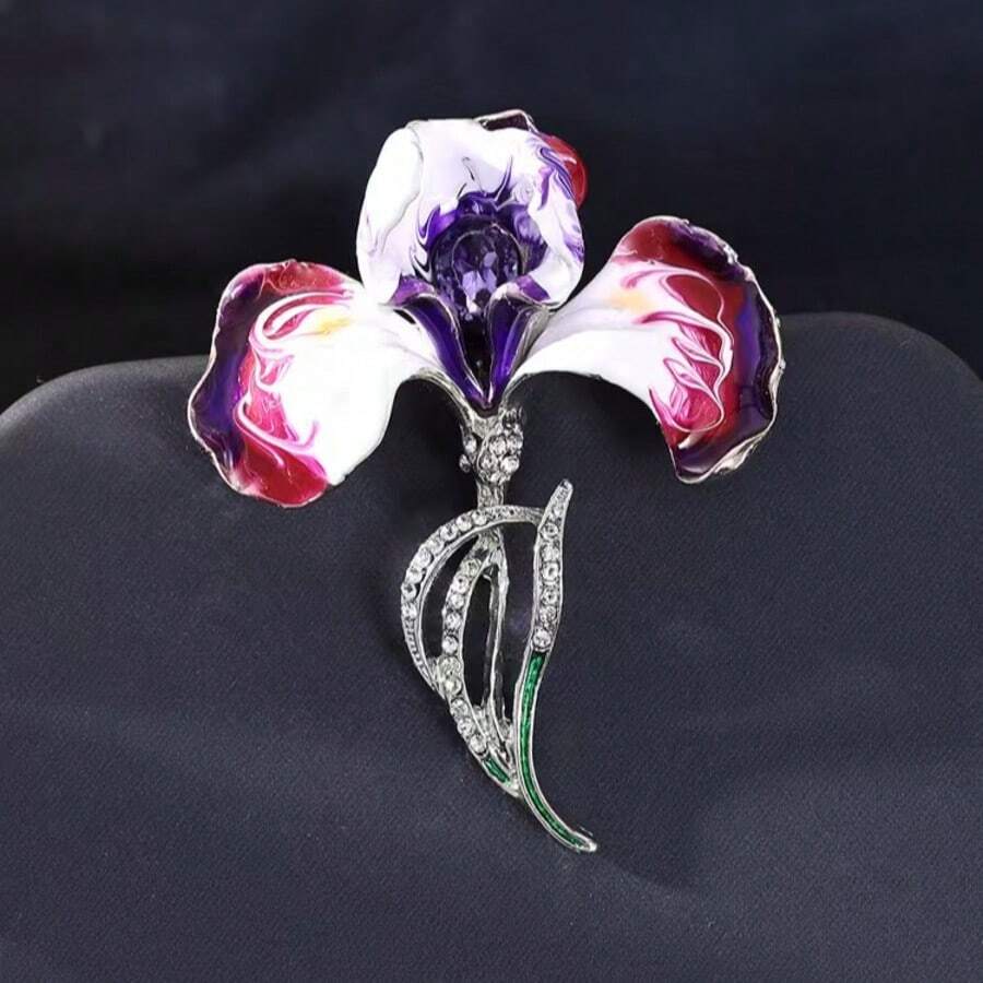 1 chiếc ghim cài áo hình hoa diên vĩ đính đá Zirconia đang thịnh hành. Thiết kế thanh lịch và sang trọng, thích hợp làm ghim cài tinh tế cho áo khoác ngoài của nữ giới. - Màu tím - Xem 1