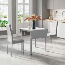 Dining Table And Chairs Set Of 2, Drop Leaf Folding Grey Kitchen Table With Grey PU Leather High Back Chair For Dining Room, Kitchen - Gray Table + 2 Gray Chairs - View 12