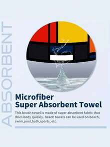 1pc Extra Large Mondrian Geometric Color Block Beach Towel, 90cm X 180cm - Modern Art Style Home Decor, Super Soft Absorbent Microfiber Material, Lightweight And Portable, Wind/Sun/Sand Proof, Pool/Beach Essential, Summer Travel Accessory, Suitable For Bathroom, Swimming, Fitness, Yoga, Camping, Unisex, Outdoor Single Party, Back To School, Graduation Gift, Mother's Day Gift - Geometry - View 10