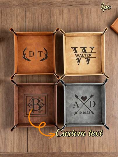 1pc Personalized Engraved Leather Valet Tray, Customized Groomsmen Gift Tray