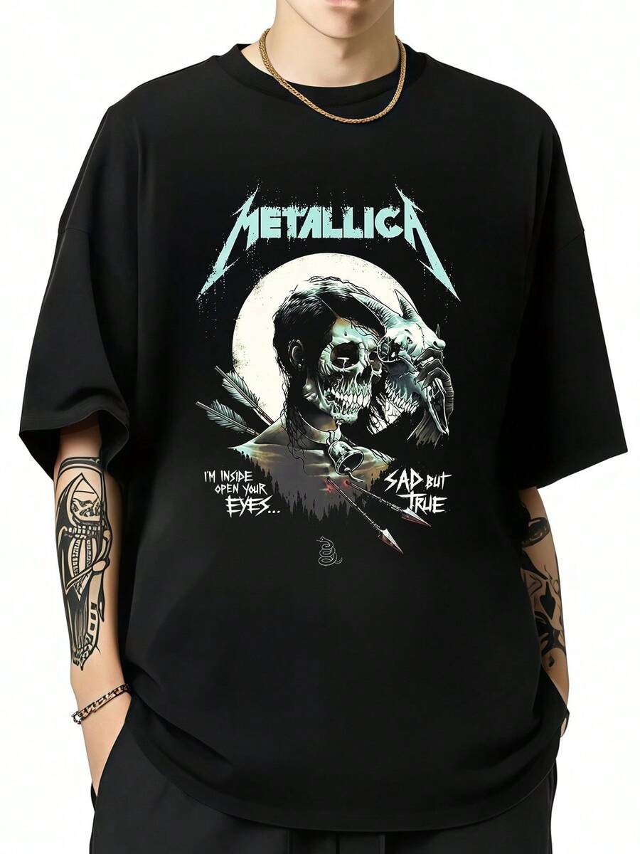 M-Metallicass Sad But True Vintage Heavy Metal Band Cotton T-Shirt - 黑色 - 查看 1