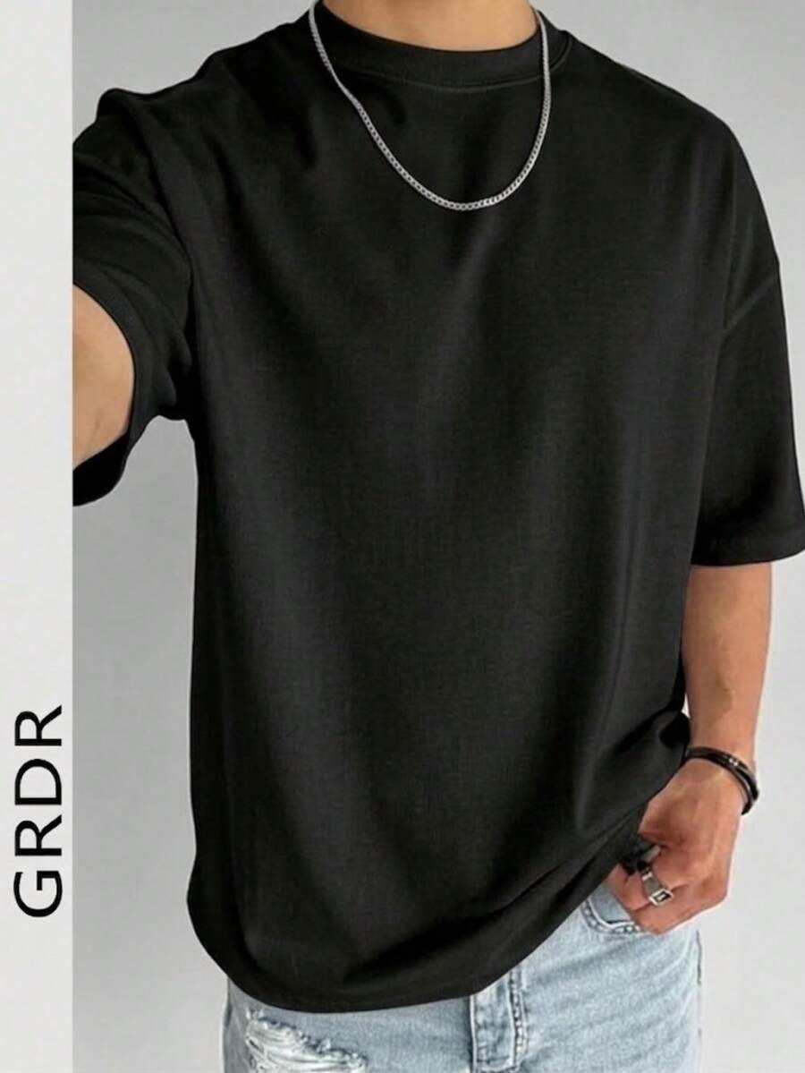 GRDR Men's Summer Casual Solid Color Crew Neck Short Sleeve T-Shirt | Comfortable And Fashionable, Suitable For Casual Outings And Gatherings - Black - View 1