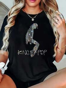 Unisex Pure Cotton T-Shirt - Women's KING OF POP Pattern T-Shirt - Black Casual Round Neck, Short Sleeves, Elastic Pure Cotton T-Shirt, Fashionable Top For Spring, Summer, And Autumn, Everyday Fashion, Bold Pattern T-Shirt, Comfortable Fit, Trikot Toto En Ninetta,Kurdisch,,Boho Style Damen,Urlaub Must Have,Sport Set Damen,Maija Women,Pulli,Frühling Outfit,Sommer Outfit Damen,Festival Outfit Damen,Y2k,Ostern,,2000s Style TAEX - màu đen - Xem 6