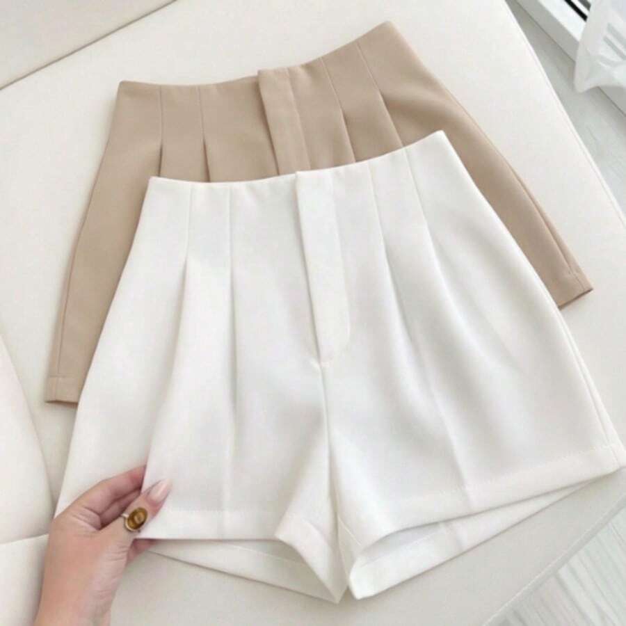 Set Of 2 Women's Tailored Shorts, High Waist, Elegant, Casual, Comfortable - 米色和白色 - 查看 1