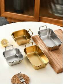 Khay đựng đồ ăn nhẹ hình vuông bằng thép không gỉ màu bạc/vàng, giỏ đựng kẹo/khoai tây chiên sáng tạo cho các buổi họp mặt gia đình, tiệc tùng, nhà hàng khách sạn, bữa tối Giáng sinh. - Nhiều màu - Xem 6