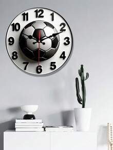 10/12-Inch Silent Football Wooden Wall Clock - 2D Crystal Quartz Design, White With Black Numbers And Hands, Perfect For Sports Fans, Home, Office, Or As A Gift Decoration, Gift Item | Decorative Clock | Crystal Structure, Football Wall Clock - Multicolor - View 2
