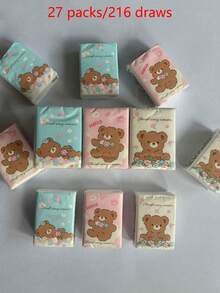 3/6/9/18/27 paquetes de servilletas/pañuelos/pañuelos faciales pequeños/pañuelos faciales portátiles con diseño de oso, color aleatorio - Rosa - Ver 10