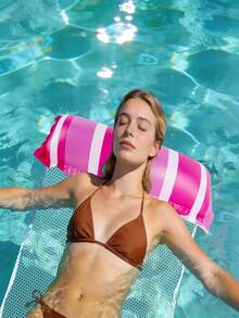 1pc Inflatable Float Bed, Minimalist Dual-Tube Design, Striped Pattern, PVC Material, Summer Swimming Pool & Beach Party Accessory, Suitable For Vacation & Pool Leisure, Applicable For Water, Swimming Pool, Beach, Theme Party, Inflatable Floating Seat, Inflation Pump Sold Separately - Twin-tube Floating Bed - View 4