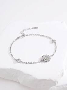 1 chiếc vòng tay thời trang cao cấp đính đá Zirconia hình hoa hướng dương cầu vồng dành cho nữ, thích hợp cho tiệc tùng và đeo hàng ngày. - Bạc - Xem 3