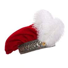 Chapeau Médiéval avec Plumes, Chapeau Renaissance en Velours, Chapeau Plat, Chapeau Élisabéthain pour Hommes - Chapeau médiéval pour homme, rouge, taille unique (2617) - Voir 5