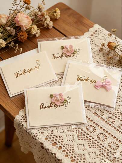 10张花卉图案感谢卡套装，含信封，空白感谢卡，米色和金色烫金字体，适用于母亲节、教师节、新娘送礼会、毕业典礼、商务、生日等多种场合。