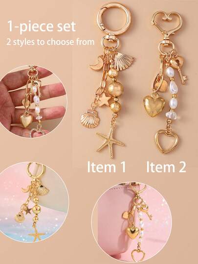 Creative Moon Star Sea Star Pendant, Fashion Pearl Pearl Love Key Bag Accessory, Backpack Pendant - Tianhai Inspiration Bag Accessory, Girls' Unique Bag Accessory, Ideal Gift For Friends, Mothers, Daughters And Sisters - Suitable For Keys, Wallets, Zippers, Mobile Phone Cases, Mirrors - Romantic Sea Star Decoration, Lovely Moon Pendant, Pearl Heart Pendant, Lovely Jewelry