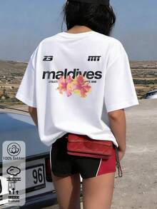 Áo thun nữ màu trắng bằng cotton nguyên chất, in họa tiết hoa nhiệt đới Maldives, trang phục thể thao thường ngày mới cho mùa xuân/hè, mềm mại, thoáng khí và rủ, hoàn hảo cho trang phục hàng ngày khi đi nghỉ mát ngoài trời. Phong cách tối giản Y2K, vui tươi, thoải mái và bền bỉ. - Trắng 8 - Xem 5