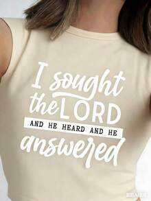 Graphic TeesWomen's Plus Size 100% Cotton Short Sleeve Crew Neck T-Shirt - With "I Sought The Lord And He Heard And He Answered" Faith Graphic (White Font Design), Soft Breathable Casual Top Suitable For Daily Leisure & Faith-Inspired Gatherings100% CottonWomen's Casual Cotton Tee Mother's Day Gift - 杏色 - 查看 1