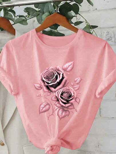 Camiseta de manga corta con estampado floral, informal y de talla grande, para verano