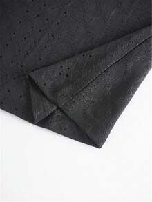 Blusa de manga corta con pliegues en la parte delantera, cuello cuadrado bordado, talla grande, ropa de mujer de primavera/verano, color negro - Negro - Ver 7