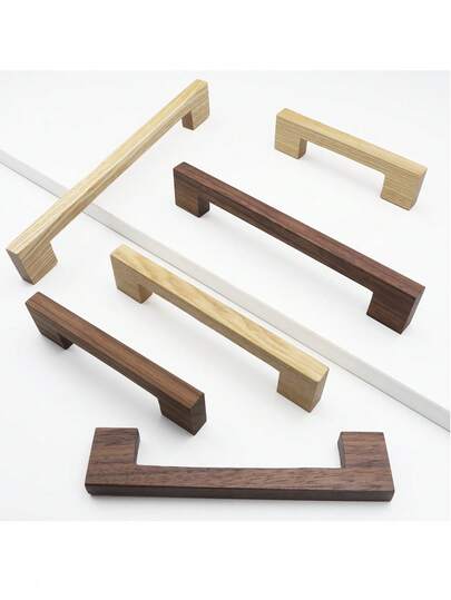 北欧风格实心白蜡木和胡桃木把手，天然木纹，简约旋钮，适用于橱柜、衣柜和抽屉，多功能家具五金配件