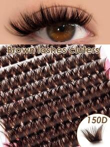 Rikuaild 130pcs 150D Brown Lash Clusters, D-Curl Fluffy Reusable Thick False Eyelashes, Soft For DIY Home Salon Daily Party Makeup - D - Xem 1