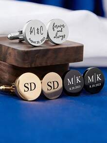 1 Set Personalized Walnut Cufflinks And Tie Clip Set, Handcrafted Engraved Business Gift Box, Custom Formal Accessories, Groomsmen Gift, Suitable For Gifting To Parents, Boyfriend/Girlfriend, Best Man Gift - Multicolor - View 6