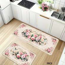 1pc Vintage Rose Kitchen Rug, Kitchen Mat, Kitchen Carpet, Classic Plaid Doormat, Small Rug, Carpet, Runner, Floor Mat, Home Decor, Area Rug, Outdoor Mat, Bedroom Carpet, Washable Rug - Multicolor - View 4