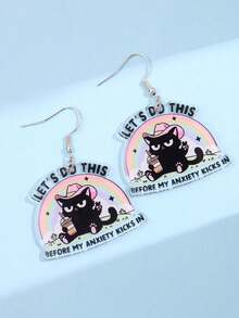 1 par de pendientes colgantes de acrílico con diseño único y elegante de luna orgullosa, lema divertido, arcoíris y gato negro genial, adecuados para uso diario, festivales y fiestas - Multicolor - Ver 4